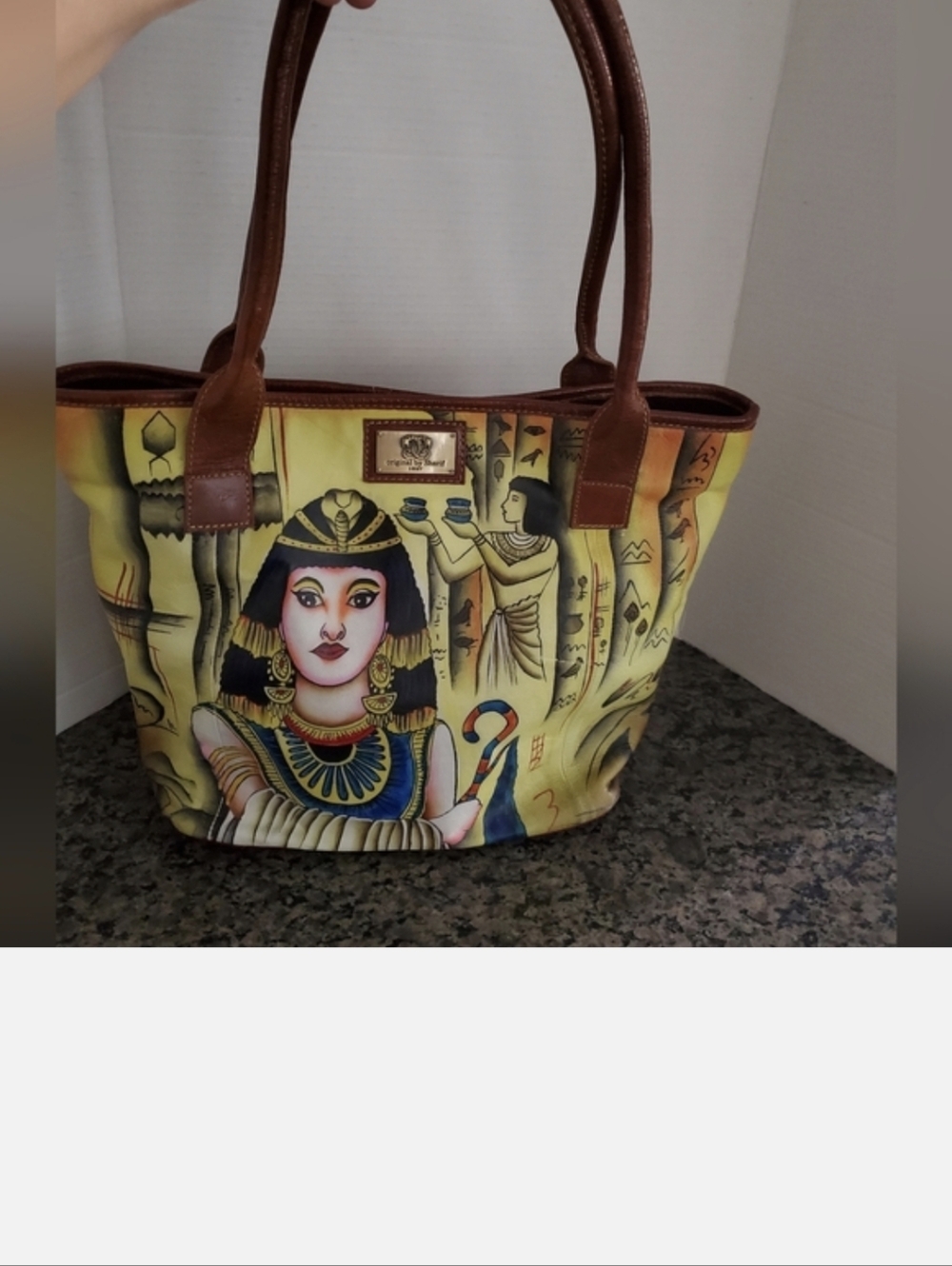 SHARIF Egyptian Art Print Tote Bag in Yellow and Brown - Unbranded